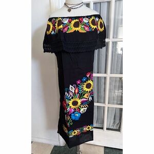 Mexican Floral Embroidered Off-Shoulder Dress